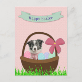 Cartão Postal De Festividades Happy Easter with Dog in Easter Basket Postcard