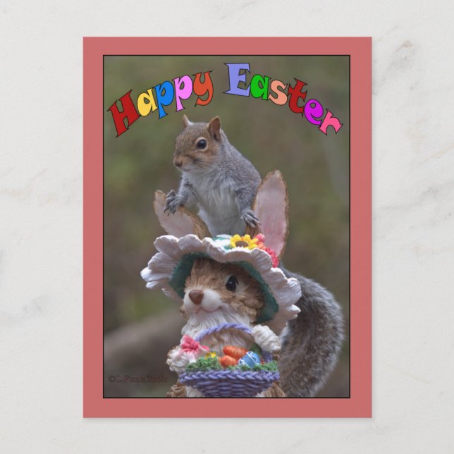 Cartão Postal De Festividades Happy EasterFeaturing cute, funny image of Squirre (Frente)