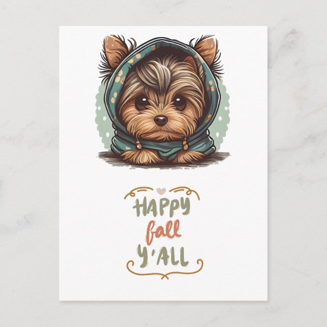 Cartão Postal De Festividades Happy Fall Y Yorkshire Terrier Autumn Hoodie (Frente)