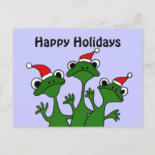 Cartão Postal De Festividades Happy Frogs Christmas Cartoon
