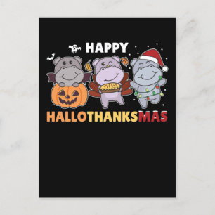 Cartão Postal De Festividades Happy Hallothanksmas Hippos Christmas Hippo