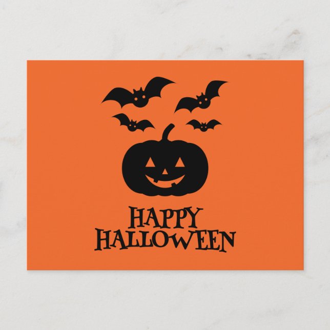 Cartão Postal De Festividades Happy Halloween Pumpkin Bat Minimal (Frente)