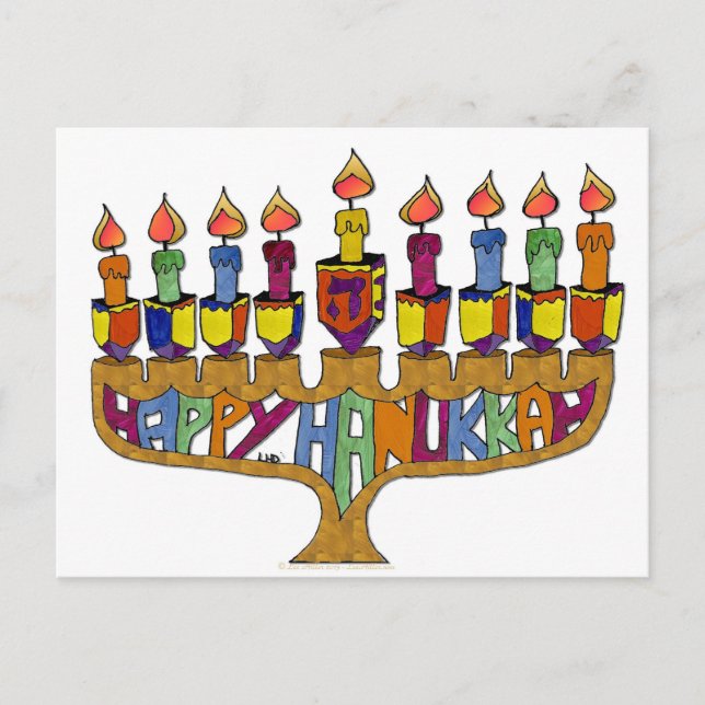 Cartão Postal De Festividades Happy Hanukkah Dreidels Menorah (Frente)
