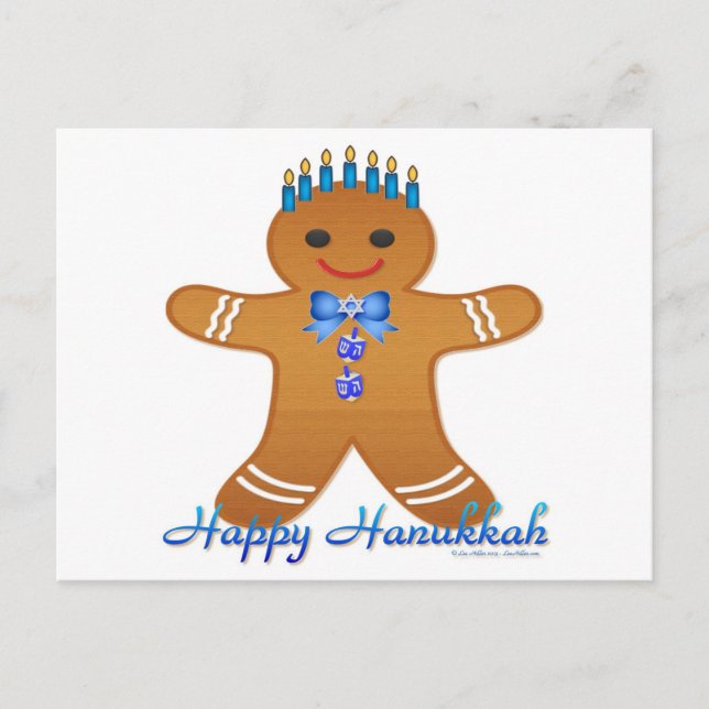 Cartão Postal De Festividades Happy Hanukkah Gingerbread Man Menorah (Frente)