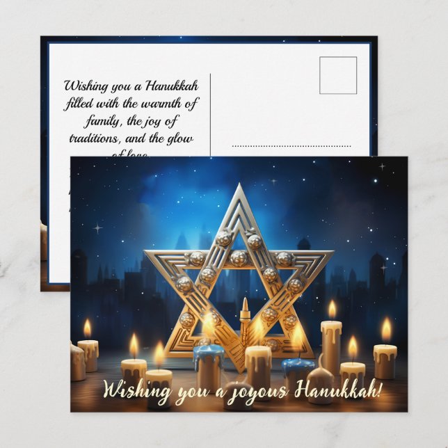 Cartão Postal De Festividades 🕎 Happy Hanukkah, nome personalizado e texto (Frente/Verso)