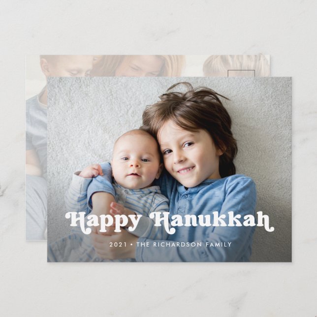 Cartão Postal De Festividades Happy Hanukkah | Sobreposição de Foto Simples Boho (Frente/Verso)