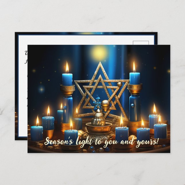 Cartão Postal De Festividades 🕎 Happy Hanukkah, texto personalizado (Frente/Verso)