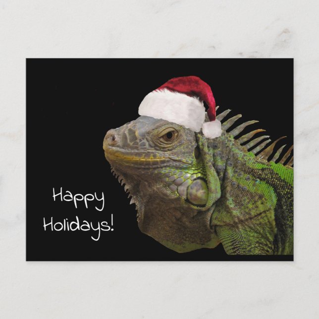 Cartão Postal De Festividades Happy Holidays Iguana Lizard with a Santa Hat (Frente)