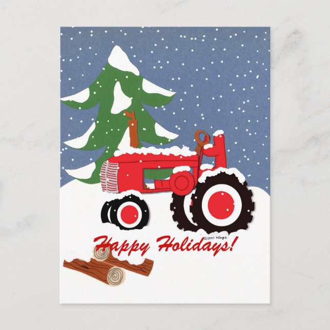Cartão Postal De Festividades Happy Holidays! Red Tractor (Frente)
