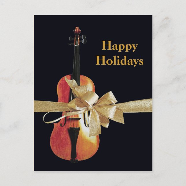 Cartão Postal De Festividades Happy Holidays Violin (Frente)