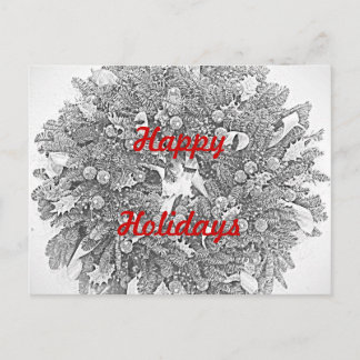 Cartão Postal De Festividades Happy Holidays Wreath Postcard