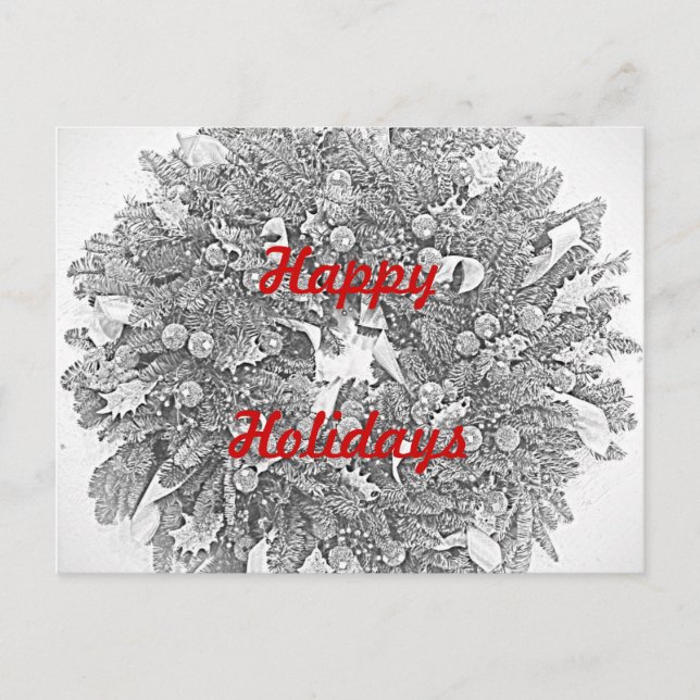 Cartão Postal De Festividades Happy Holidays Wreath Postcard (Frente)