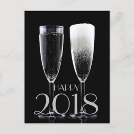 Cartão Postal De Festividades Happy New Year 2018 Black White Champagne Flute