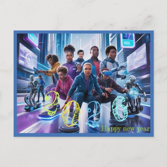 Cartão Postal De Festividades Happy New Year 2026 typography gift (Frente)