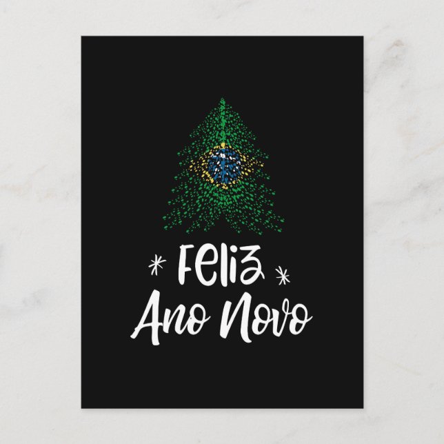 Cartão Postal De Festividades Happy New Year Christmas tree with Brazilian flag (Frente)