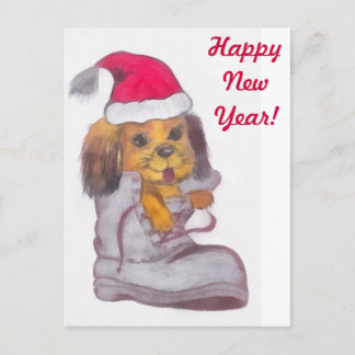 Cartão Postal De Festividades Happy New Year Dog