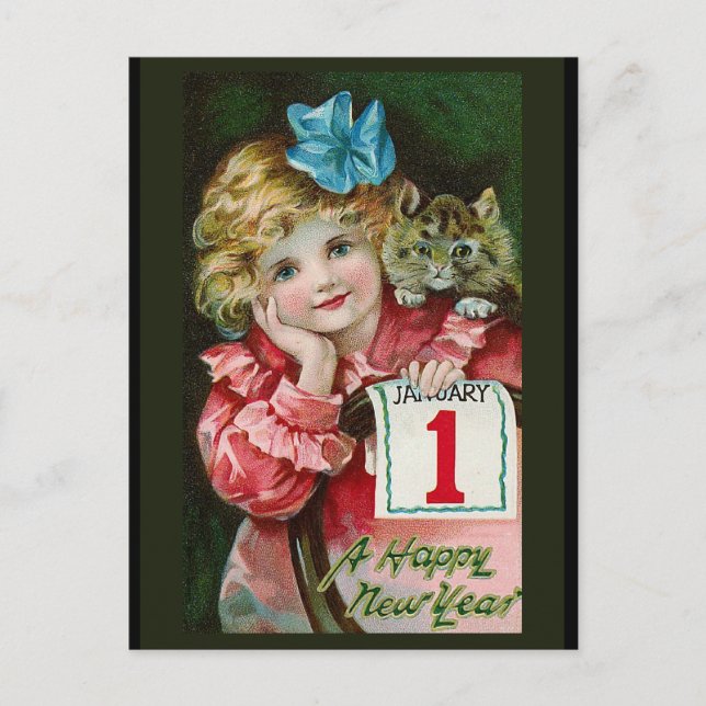 Cartão Postal De Festividades "Happy New Year Girl" Postcard (Frente)