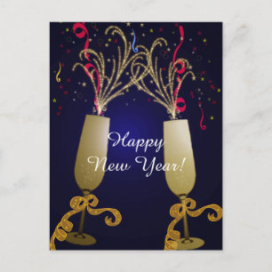 Cartão Postal De Festividades Happy New Year Greeting Postcard
