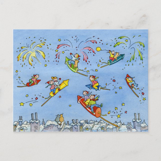 Cartão Postal De Festividades Happy New Year Postcard "Little Rockets" (Frente)
