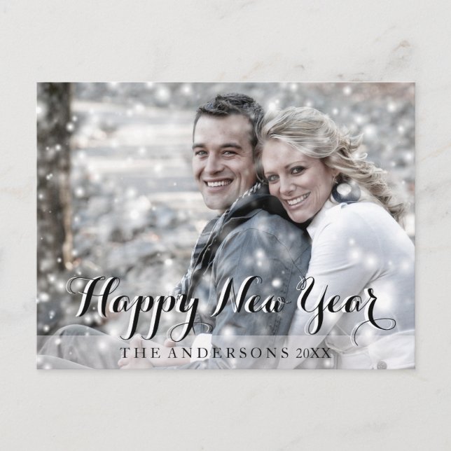 Cartão Postal De Festividades HAPPY NEW YEAR Script Modern Custom Photo (Frente)
