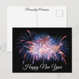 Cartão Postal De Festividades Happy New Year Wishes Colorful Fireworks Display  