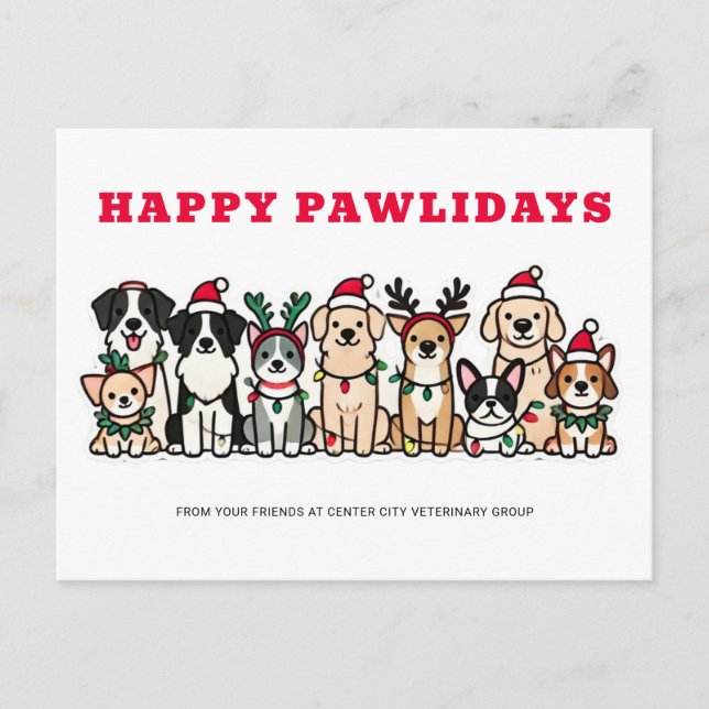 Cartão Postal De Festividades Happy Pawlidays Veterinária (Frente)
