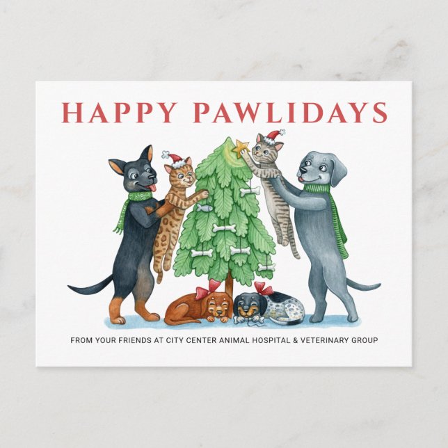Cartão Postal De Festividades Happy Pawlidays Veterinária (Frente)