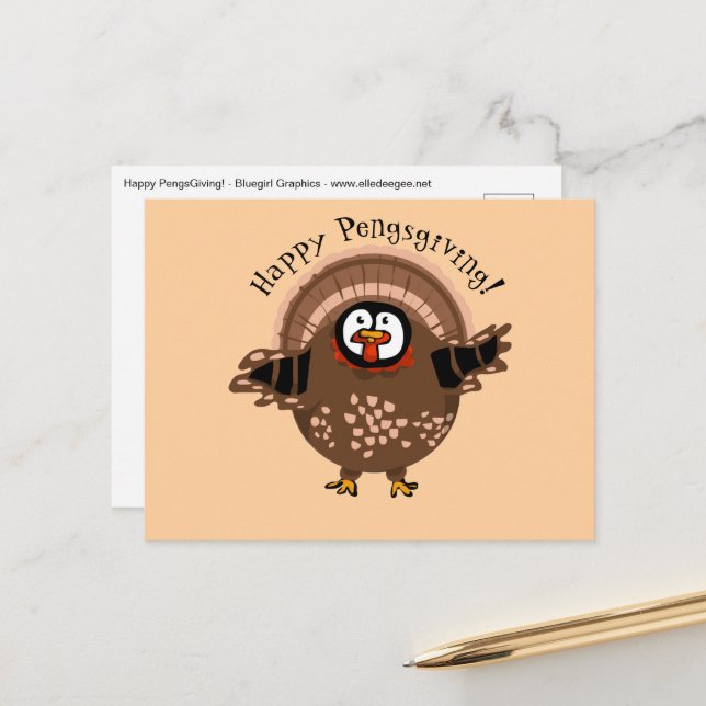 Cartão Postal De Festividades Happy PengsGiving Turkey (Frente/Verso In Situ)