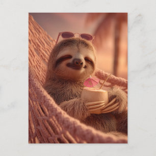 Cartão Postal De Festividades Happy Sloth Relaxando em um Hammock