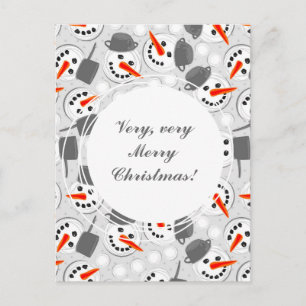 Cartão Postal De Festividades happy snowmans on gray polka dots