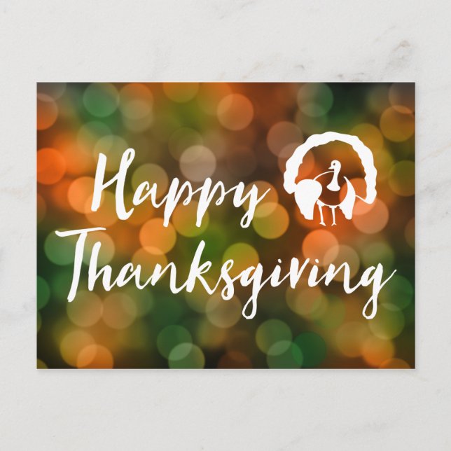 Cartão Postal De Festividades Happy Thanksgiving (bokeh fall lights) (Frente)