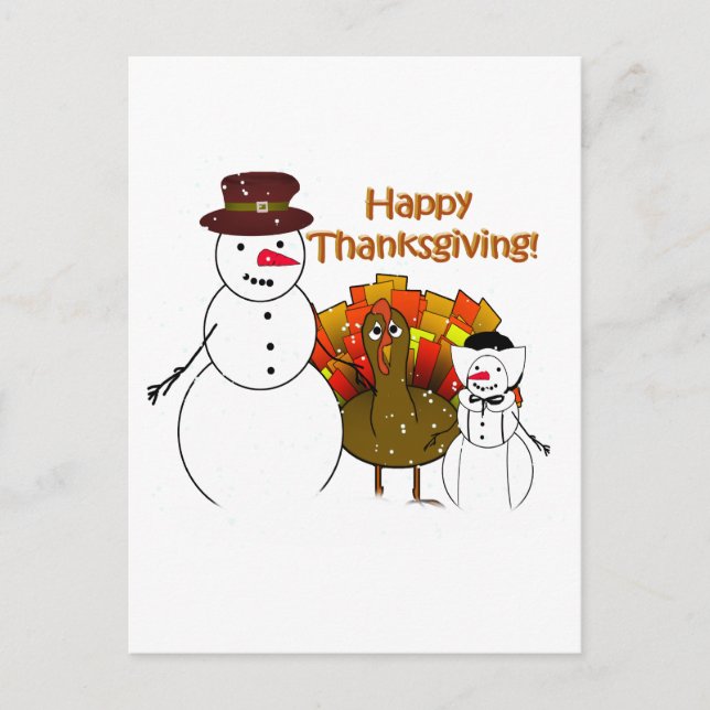 Cartão Postal De Festividades Happy Thanksgiving from Snowy Pilgrims (Frente)