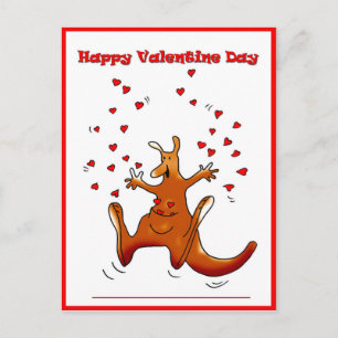 Cartão Postal De Festividades Happy Valentine day kangaroo with red hearts