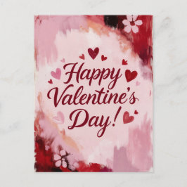 Cartão Postal De Festividades Happy Valentine's Day! Painted Brush Strokes