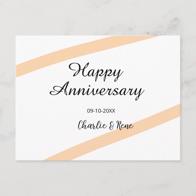 Cartão Postal De Festividades Happy wedding anniversary orange pastel lines name (Frente)
