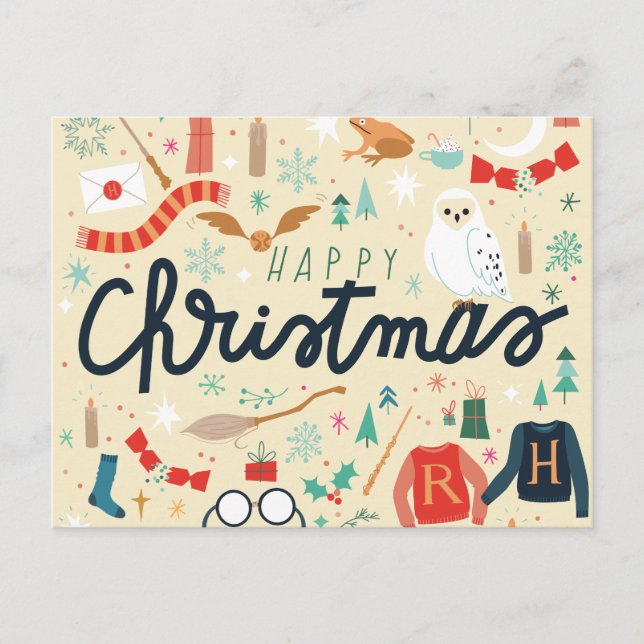 Cartão Postal De Festividades Harry Potter | Feliz Natal Com Ícones Festivos (Frente)