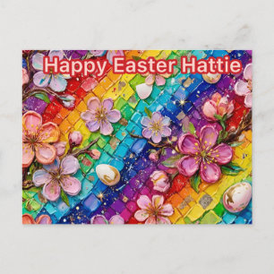 Cartão Postal De Festividades HATTIE ~ FELIZ PÁSCOA ovos Florais Mosaico ~