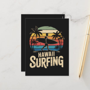 Cartão Postal De Festividades Havaí Surf Retro - Surfista Vintage Praia do Pôr d