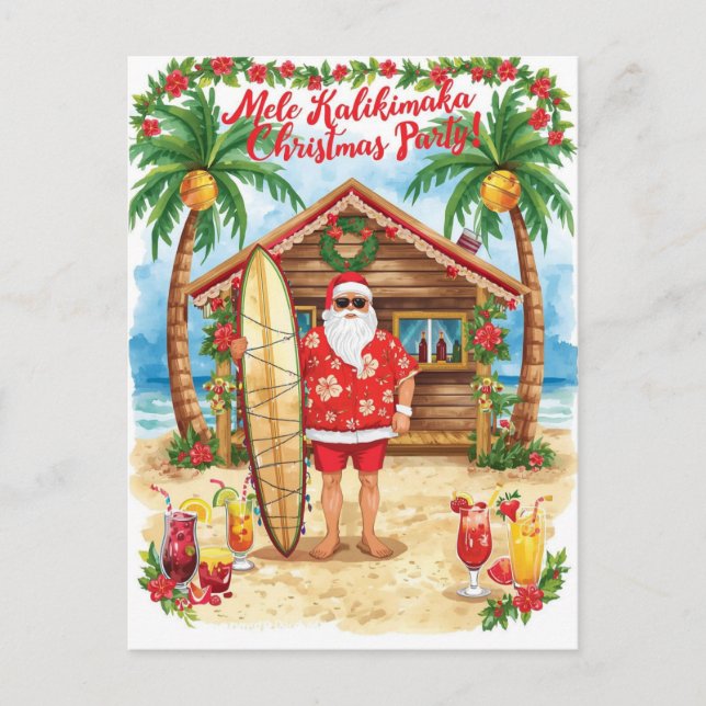 Cartão Postal De Festividades Hawaii Christmas with Santa Claus  (Frente)