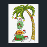 Cartão Postal De Festividades Hawaiian Christmas Turtle Santas<br><div class="desc">Postcard Vertical Template</div>