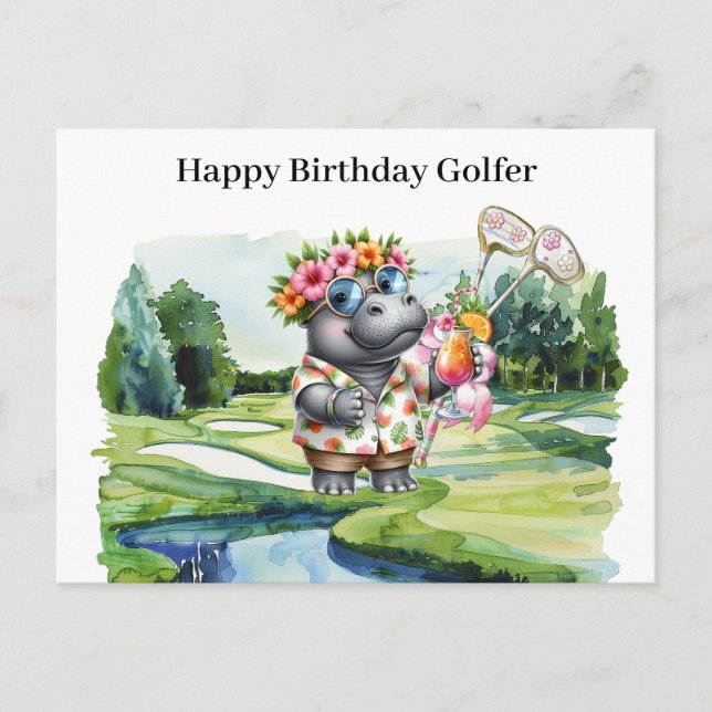 Cartão Postal De Festividades Hawaiian Golfer Birthday (Frente)