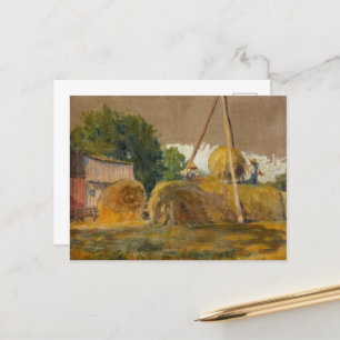 Cartão Postal De Festividades Haystacks e Red Barn por Grant Wood