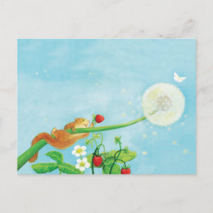 Cartão Postal De Festividades Hazel Dormouse, morangos selvagens e cascas de dan