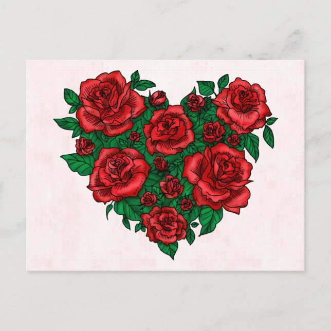 Cartão Postal De Festividades Heart made of red roses romantic valentine's love (Frente)