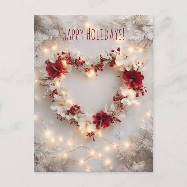 Cartão Postal De Festividades Heart-shaped decoration featuring flowers, berries (Frente)