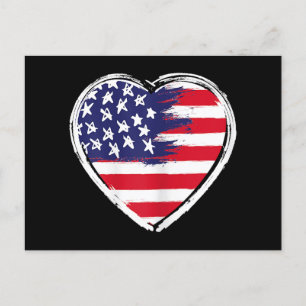 Cartão Postal De Festividades Heart US Flag 4 de julho Patriotic American Stars