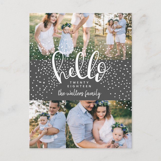 CARTÃO POSTAL DE FESTIVIDADES HELLO SNOW MULTI PHOTO NEW YEAR (Frente)