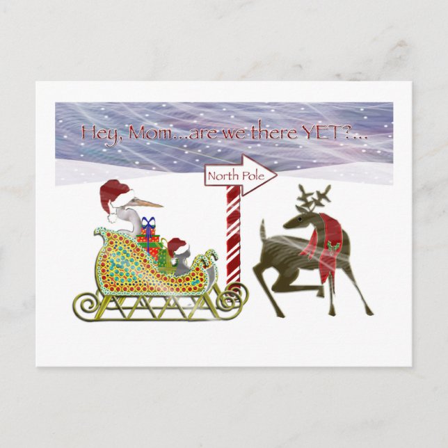 Cartão Postal De Festividades Heron and Cat North Pole Christmas (Frente)