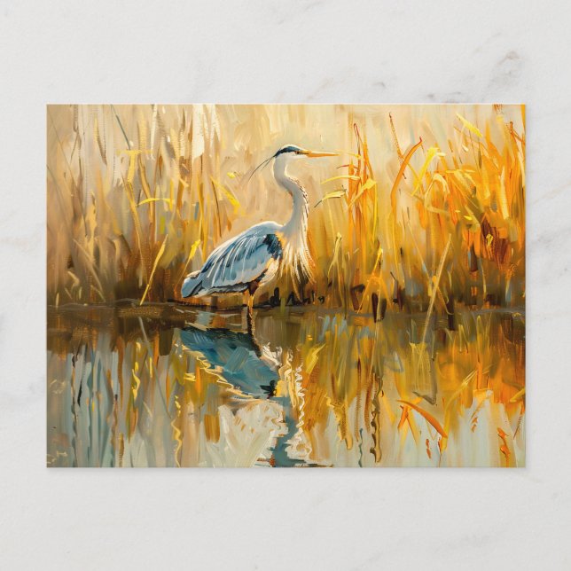 Cartão Postal De Festividades Heron no amanhecer pela água (Frente)