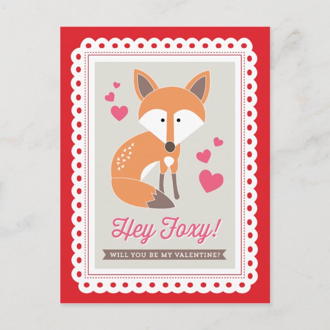Cartão Postal De Festividades Hey Foxy! by Origami Prints Valentine Postcard (Frente)